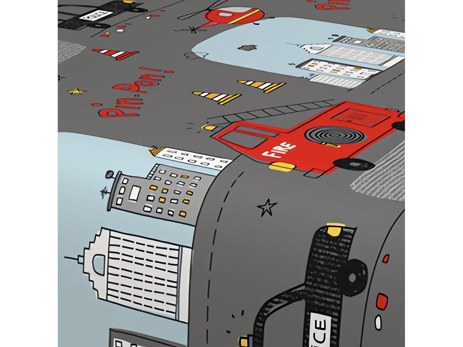 Parure de draps 180x290 cm POMPIERS gris, 100% coton 57 fils/cm2, par Soleil d'Ocre