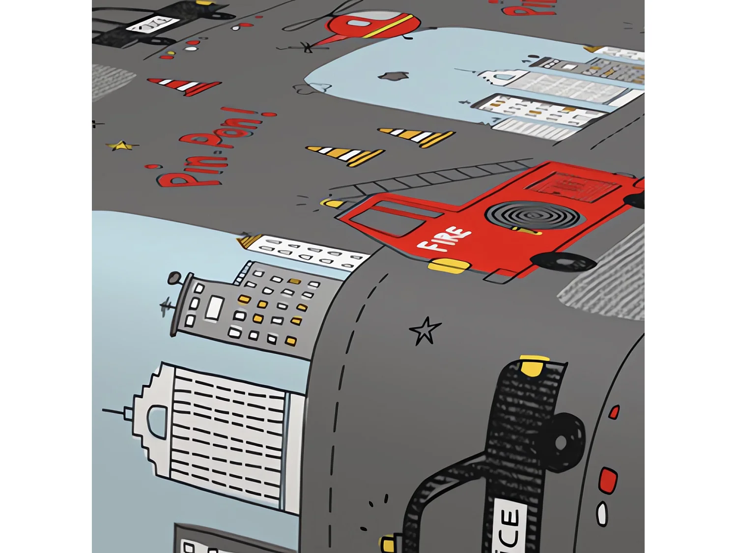 Parure de draps 180x290 cm POMPIERS gris, 100% coton 57 fils/cm2, par Soleil d'Ocre