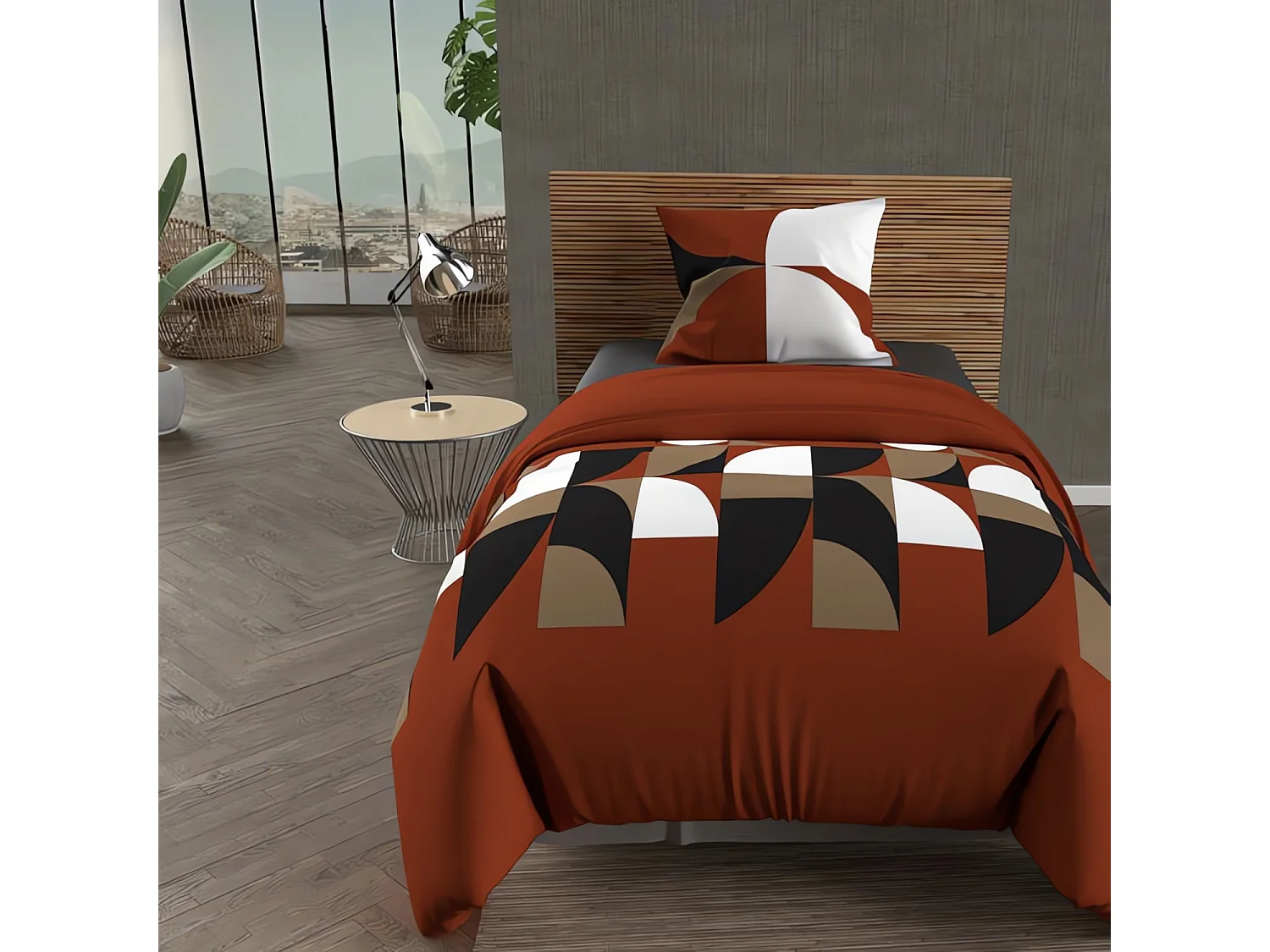 Parure housse de couette microfibre 140X200 cm RETRO rouge, par Intemporel