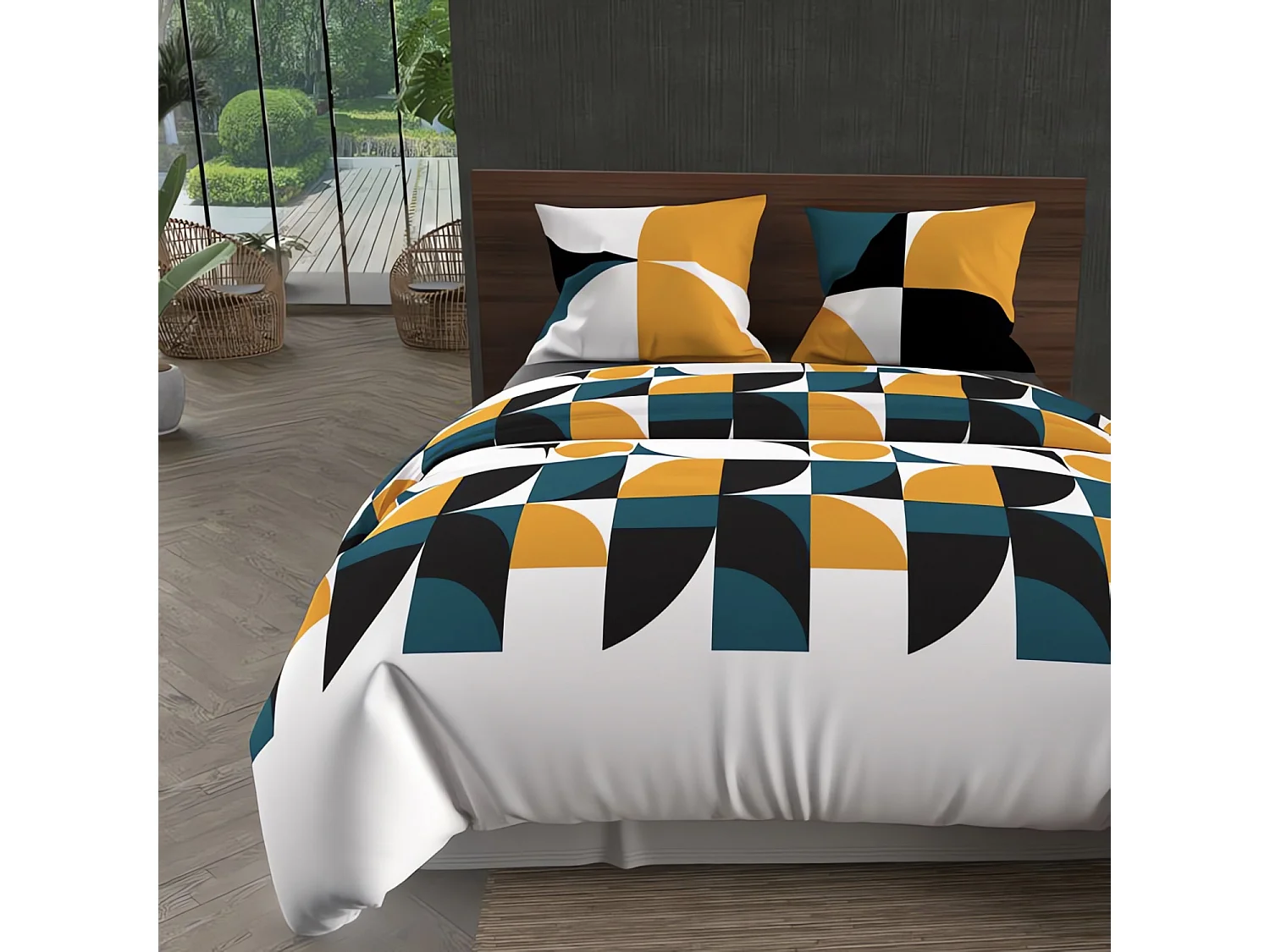 Set funda nórdica de microfibra 240x220 cm mostaza RETRO, por Intemporel