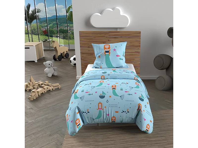 Set de fundas nórdicas 120x150 cm SIRENES azul, 100% algodón 57 hilos/cm2