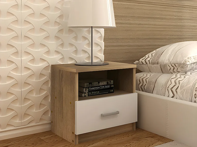 Mesa de Cabeceira Zurich (Carvalho Claro, Branco)