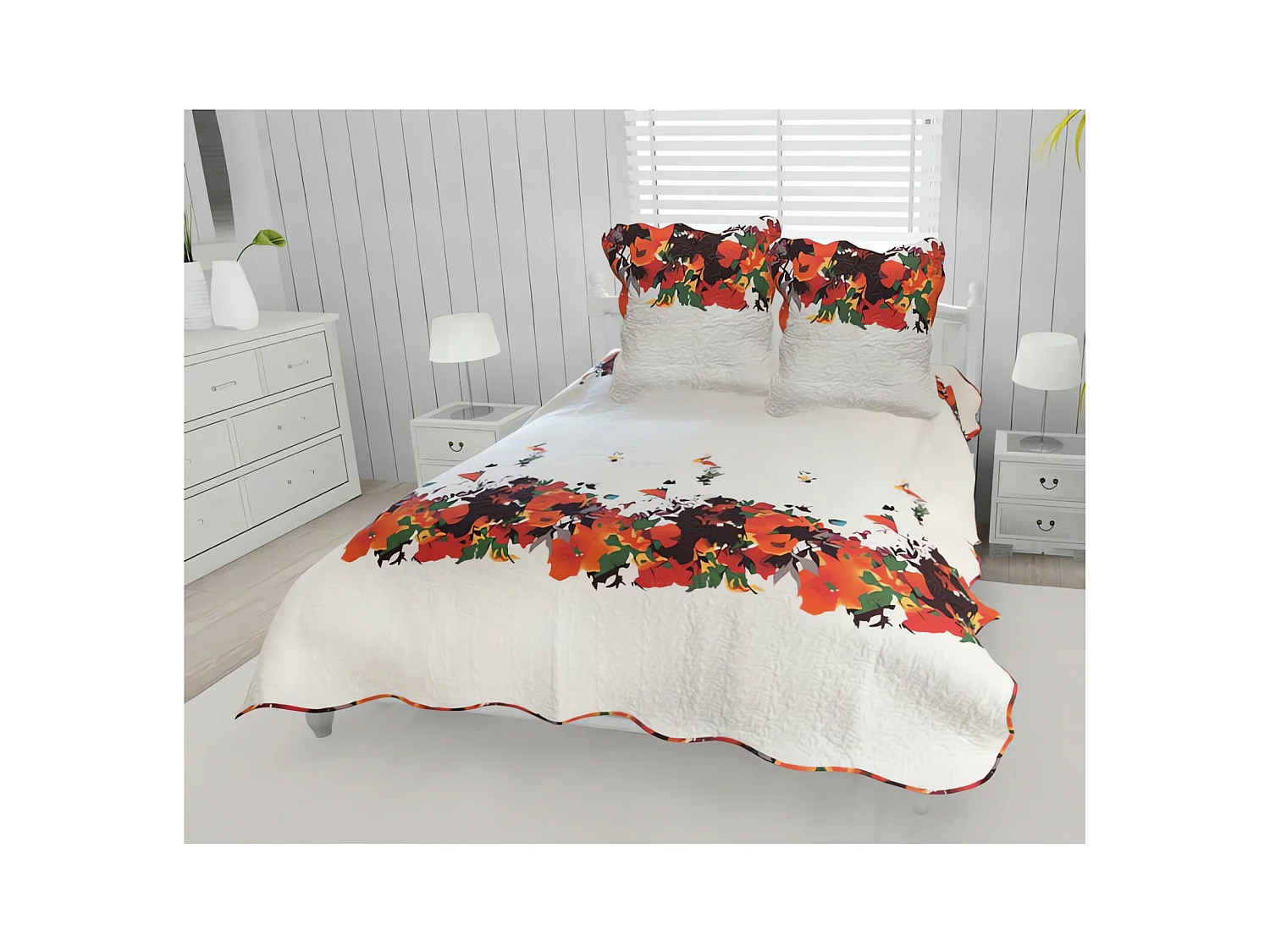 Couvre-lit boutis coton 220x240 cm AMELIE avec 2 taies d'oreiller
