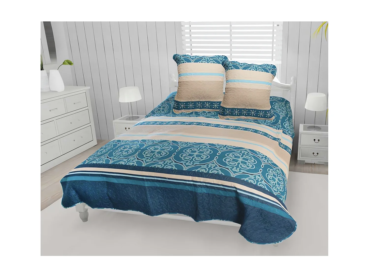 Colcha de algodón 220x240 cm ANNA con 2 fundas de almohada