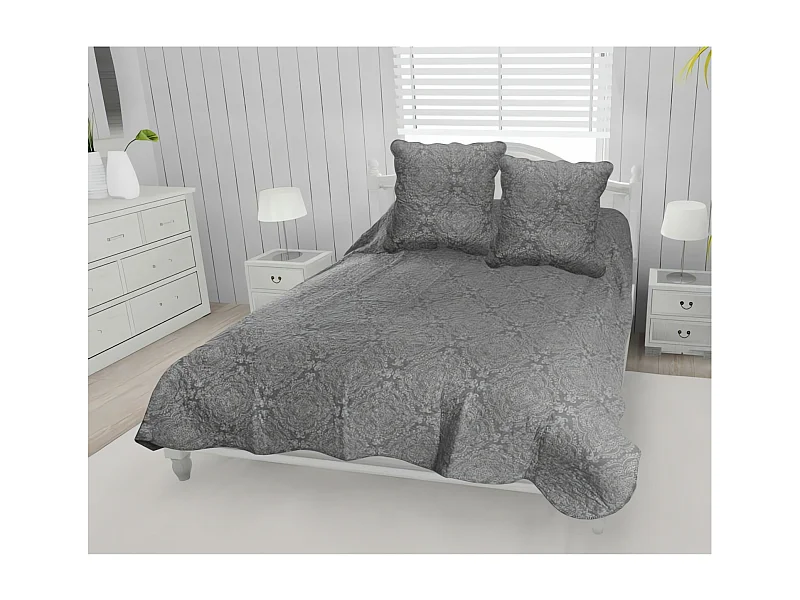 Couvre lit boutis coton 220x240 cm ARABESQUE avec 2 taies d'oreiller