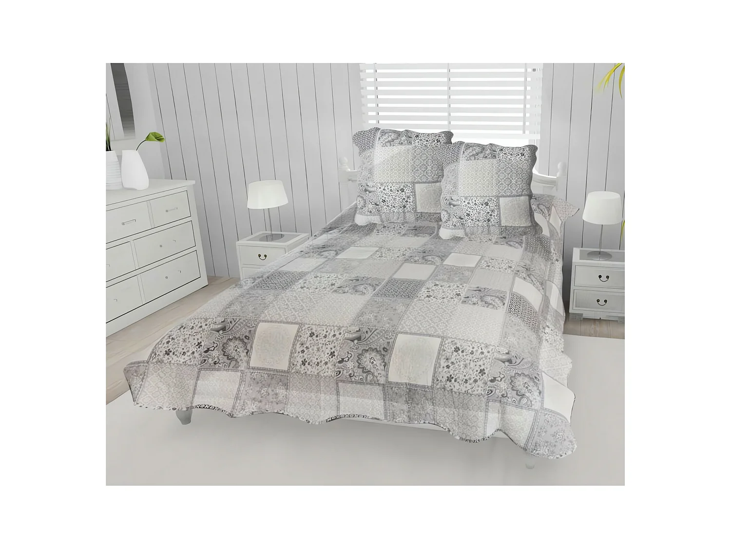 Couvre-lit boutis coton 220x240 cm AURORE avec 2 taies d'oreiller