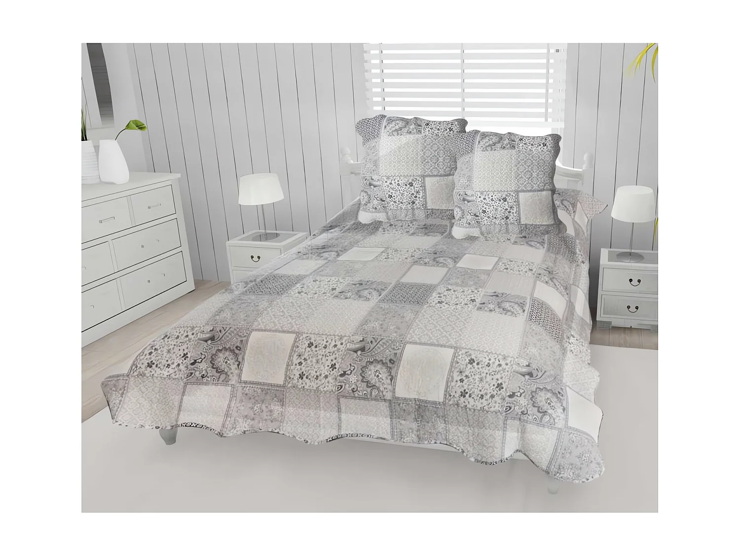 Couvre-lit boutis coton 220x240 cm AURORE avec 2 taies d'oreiller