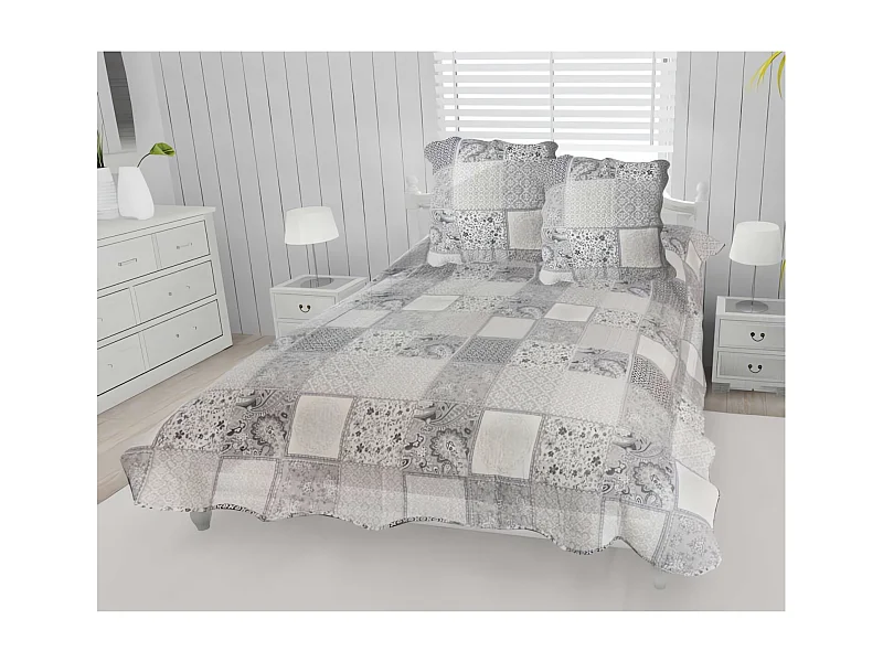 Couvre-lit boutis coton 220x240 cm AURORE avec 2 taies d'oreiller