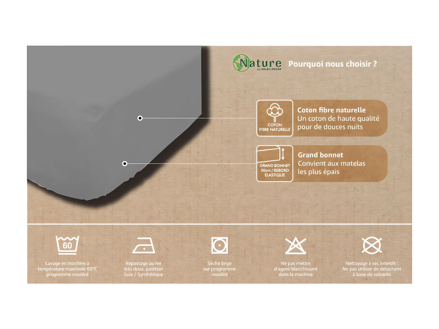 Drap housse en coton 140x190 cm PERCALE blanc, par Soleil d'ocre