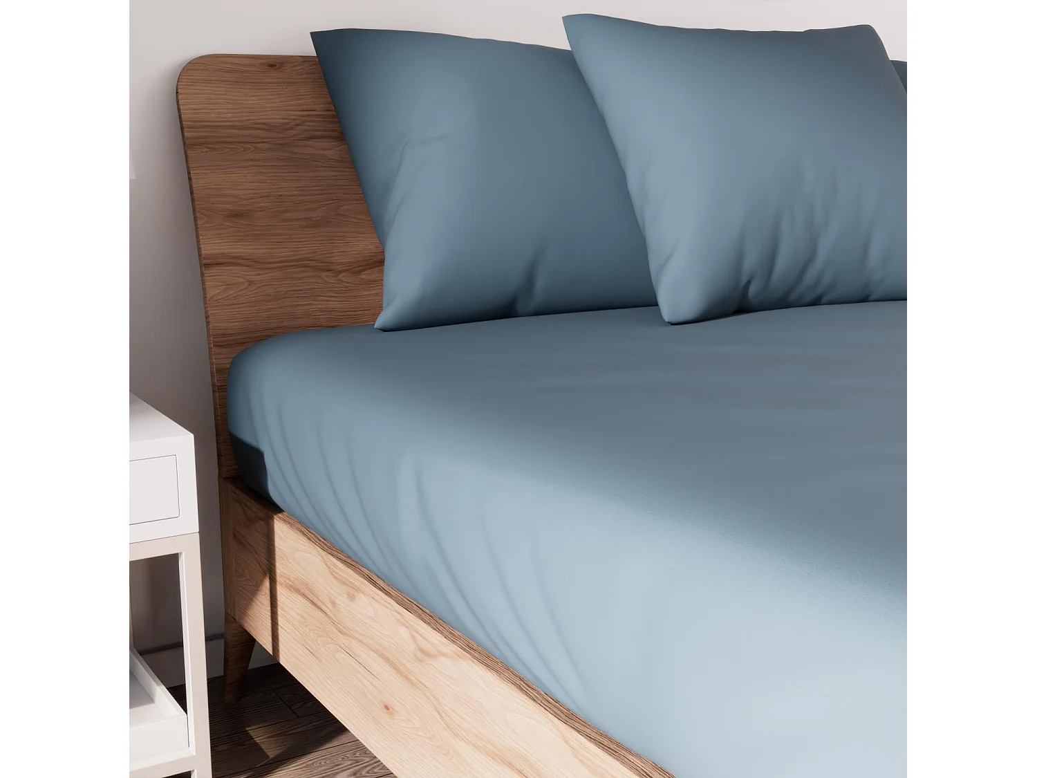 Drap housse en coton 140x190 cm JERSEY bleu canard, par Soleil d'ocre