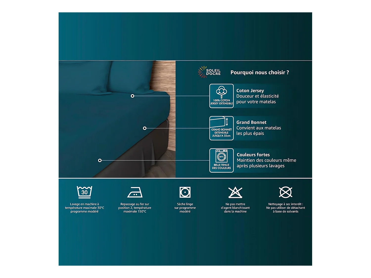 Bajera ajustable de algodón 140x190 cm JERSEY pato azul