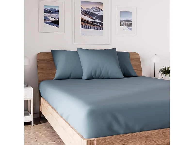 Drap housse en coton 140x190 cm JERSEY bleu canard, par Soleil d'ocre