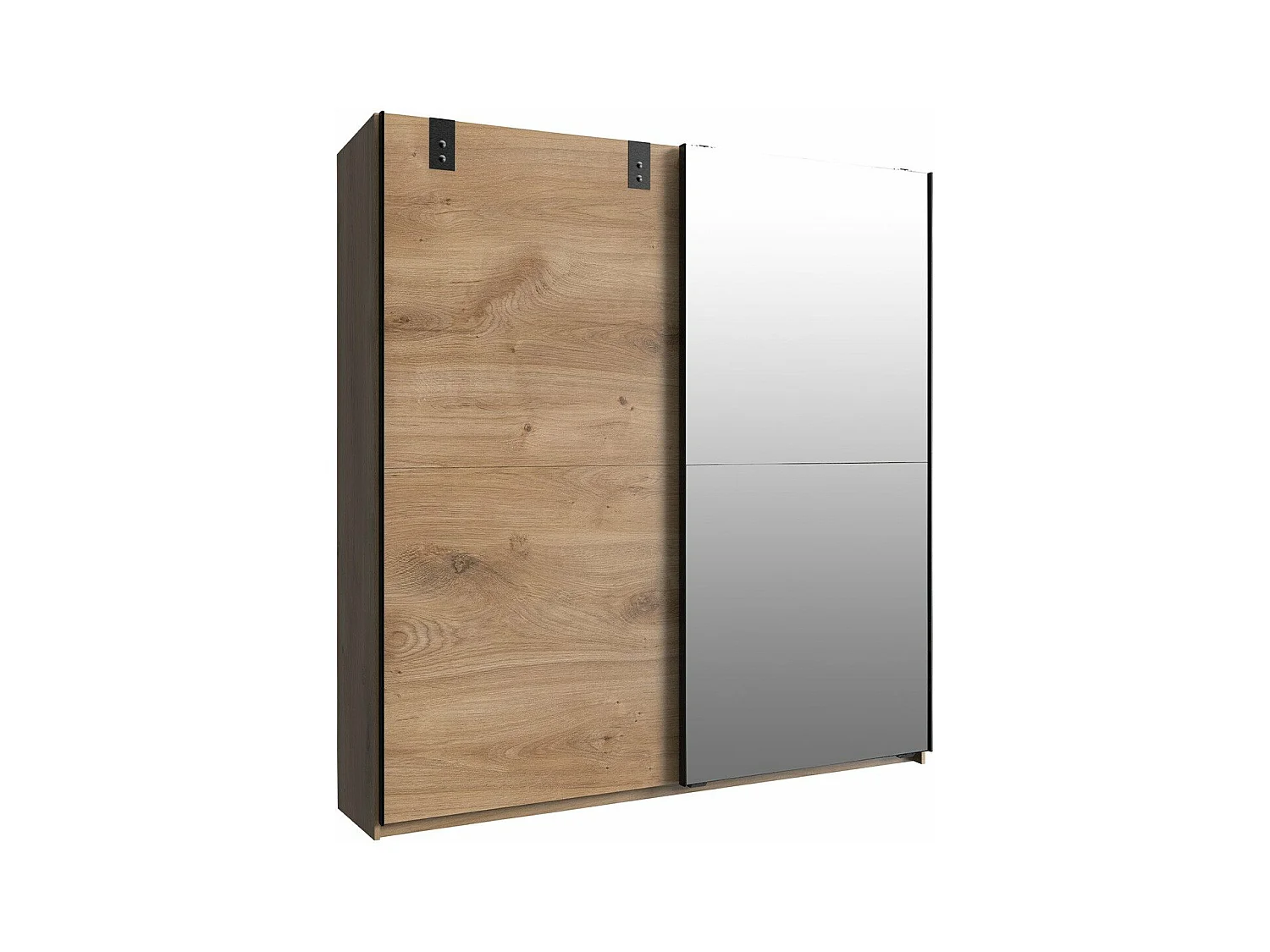 Armoire 2 portes coulissantes 1 porte miroir + 1 porte chêne - L180 cm