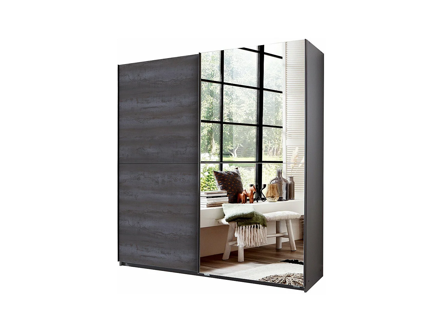 Kleiderschrank mit 2 Schiebetüren, davon 1 Spiegel - L180 cm