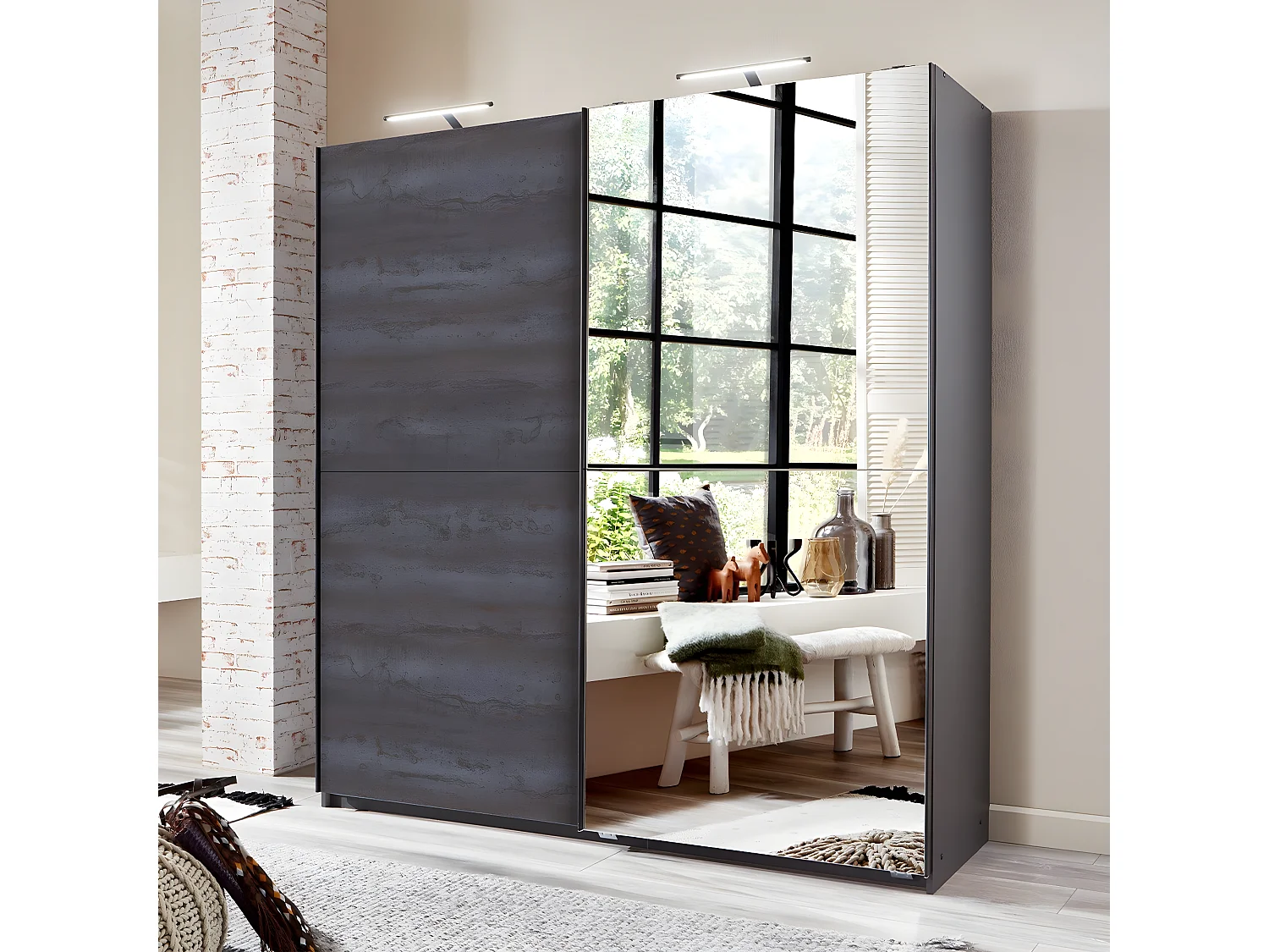 ABIKSMEBLE Verona 2 250 Armadio con Tre Ante Scorrevoli per Camera da Letto - Armadio Moderno con Specchio, Appendiabiti e Ripiani - 250x240x62 cm - Bianco Opaco + Artigiano con Prolunga