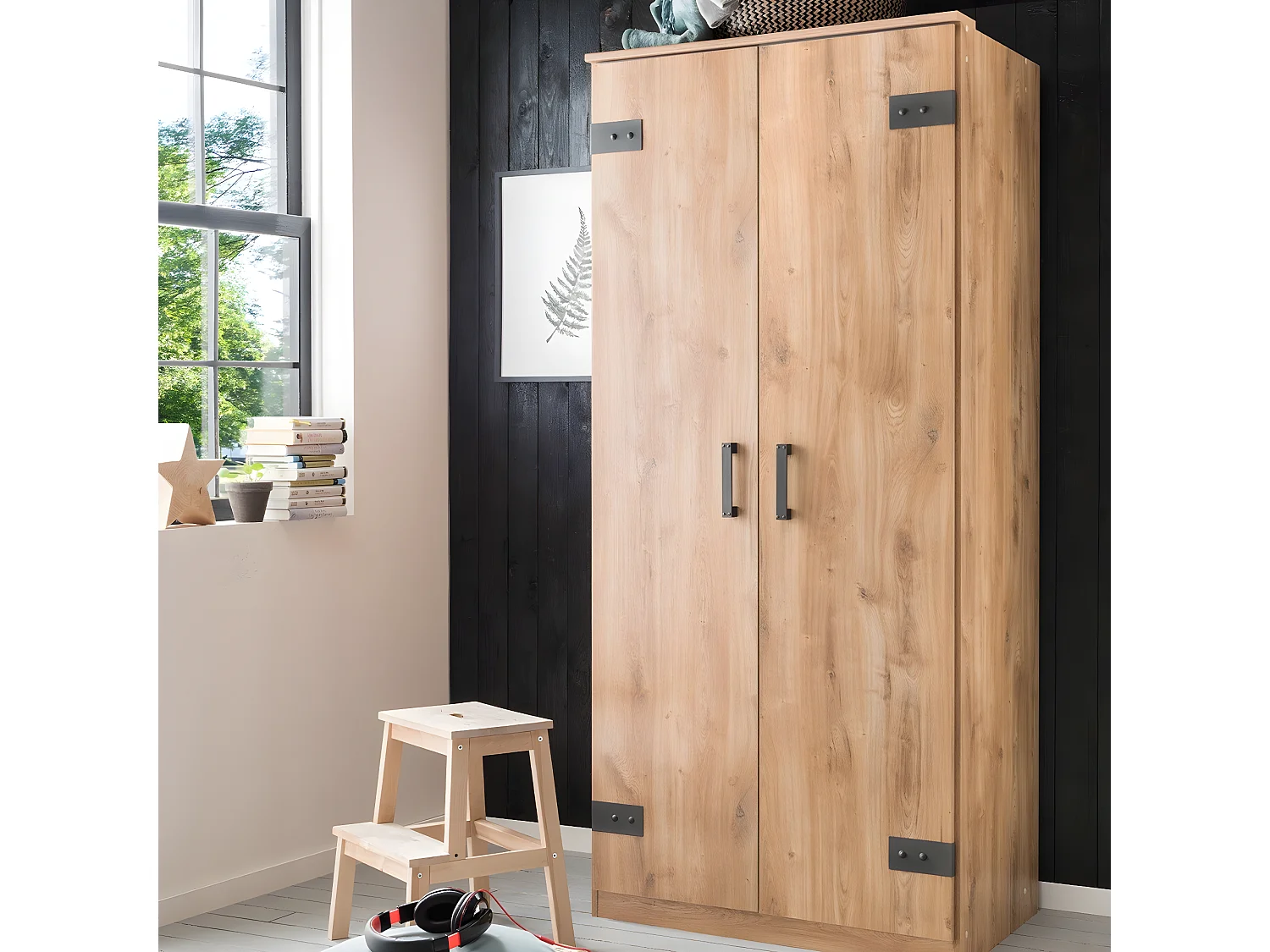 Armoire 2 portes décor chêne - H199 cm