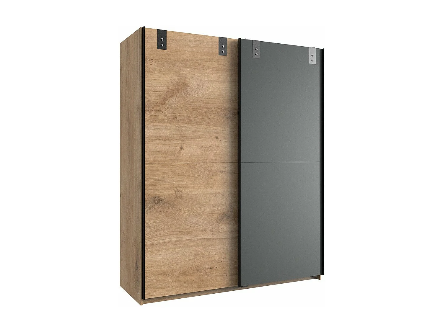 Armoire 2 portes coulissantes : 1 décor chêne + 1 graphite - L135cm