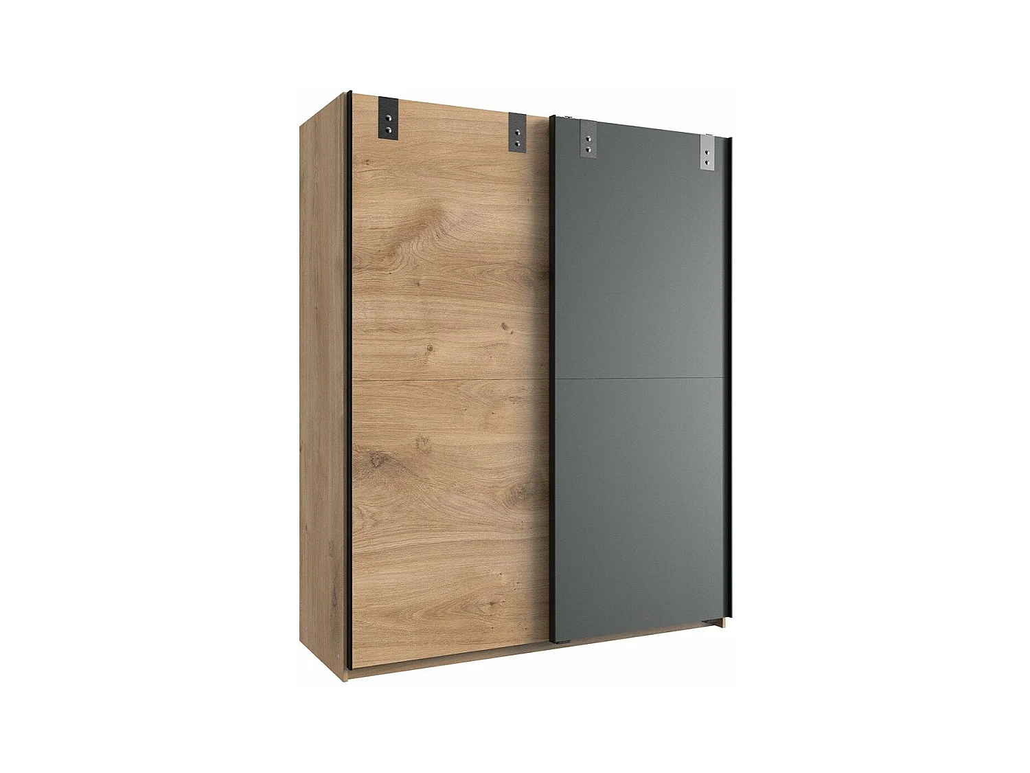 Armoire 2 portes coulissantes : 1 décor chêne + 1 graphite - L135cm