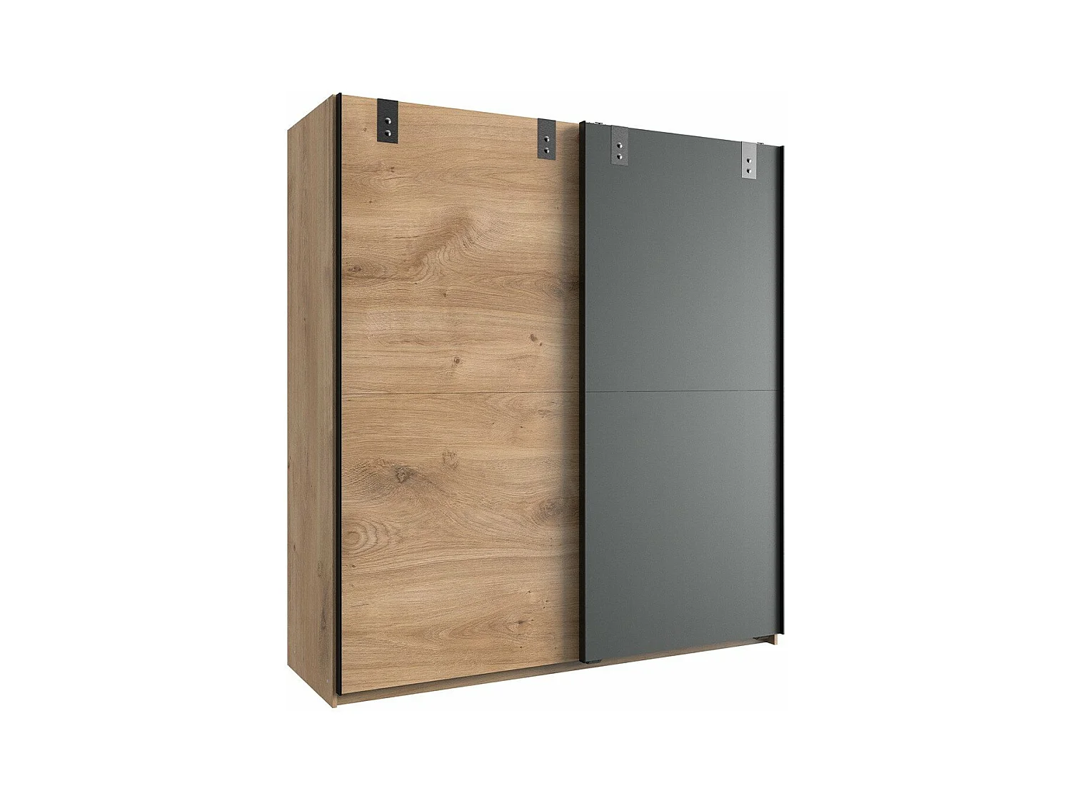 Armoire 2 portes coulissantes : 1 décor chêne + 1 graphite - L180cm