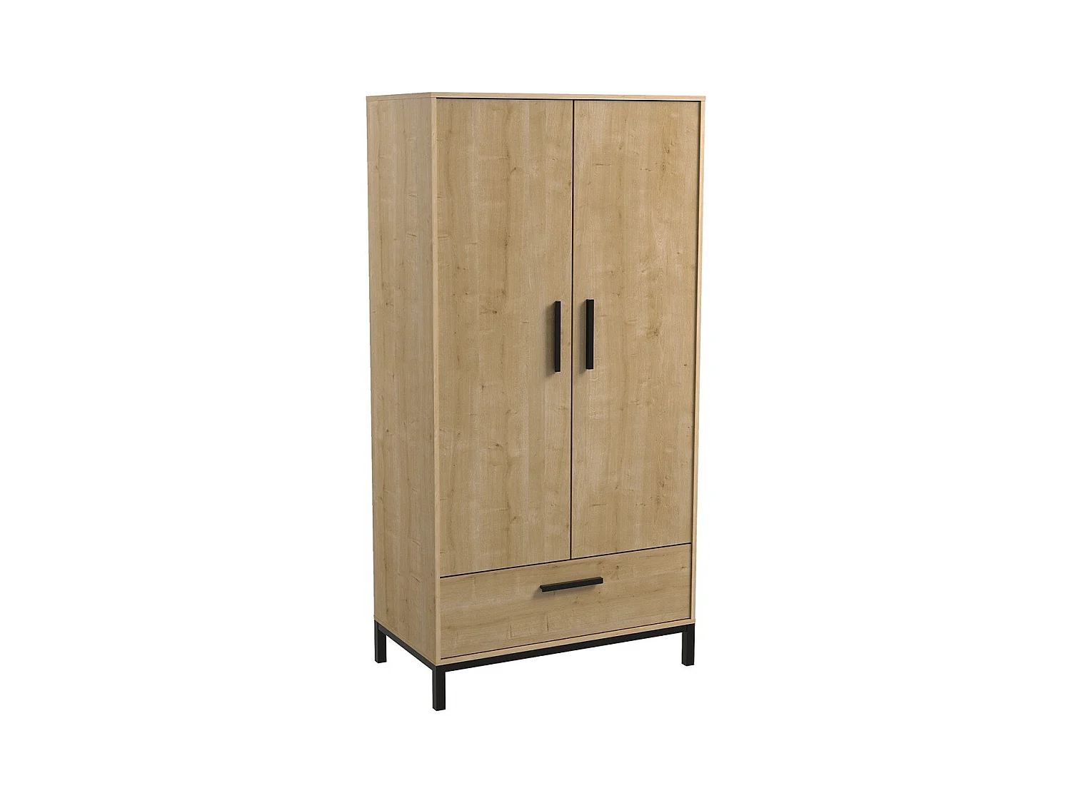 Armoire 2 portes et 1 tiroir décor chêne et noir mat H180 cm - CRAFT