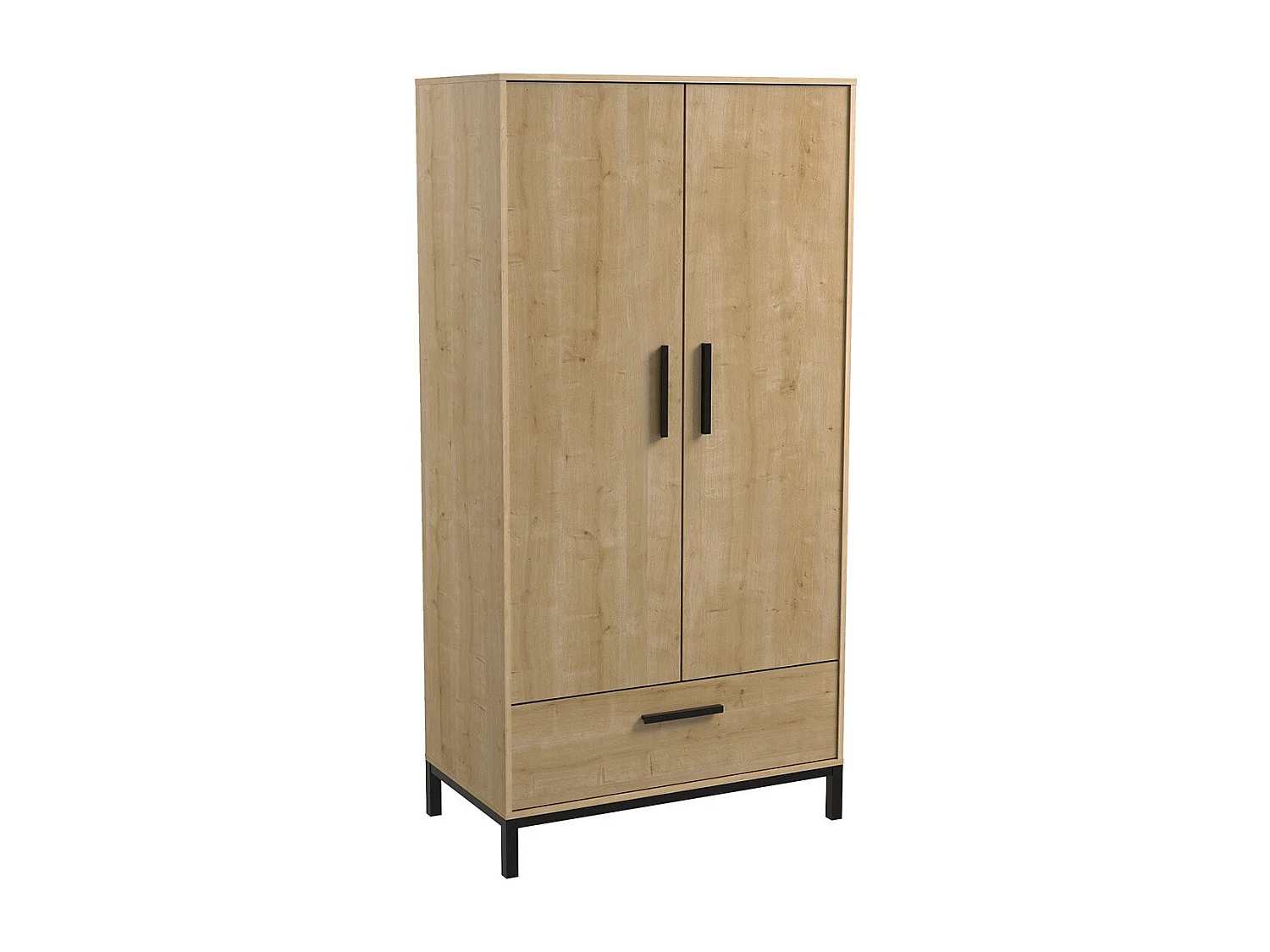 Armoire 2 portes et 1 tiroir décor chêne et noir mat H180 cm - CRAFT