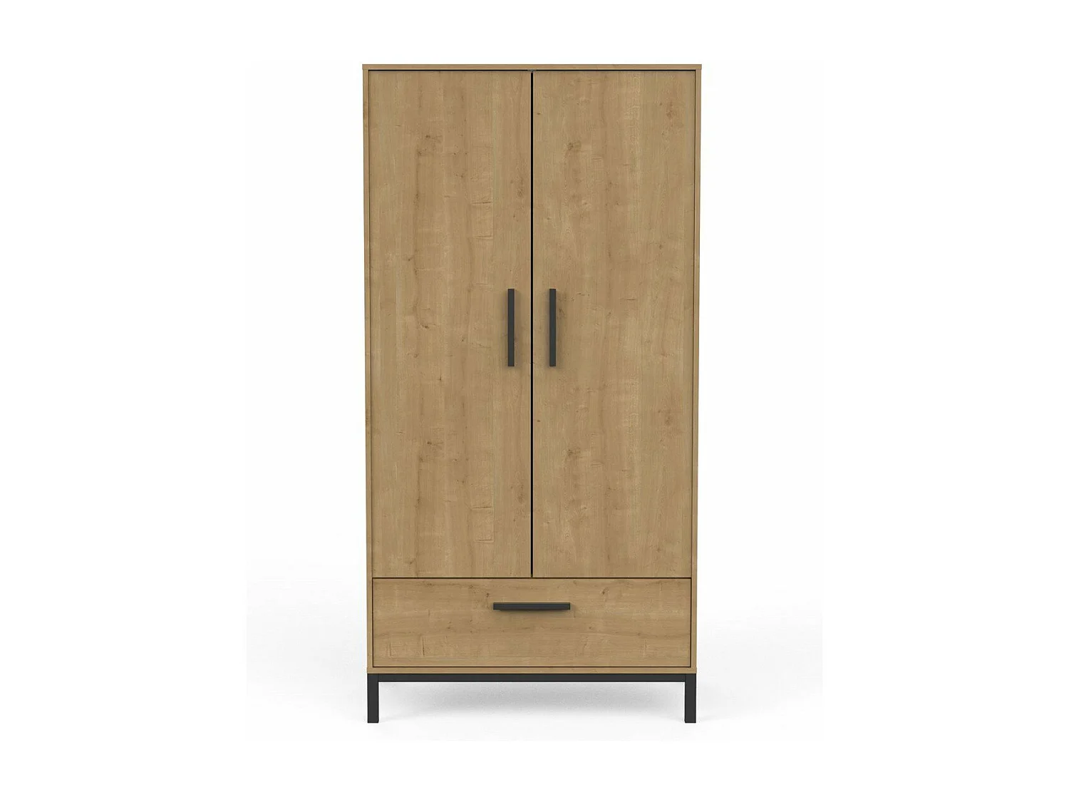 Armoire 2 portes et 1 tiroir décor chêne et noir mat H180 cm - CRAFT