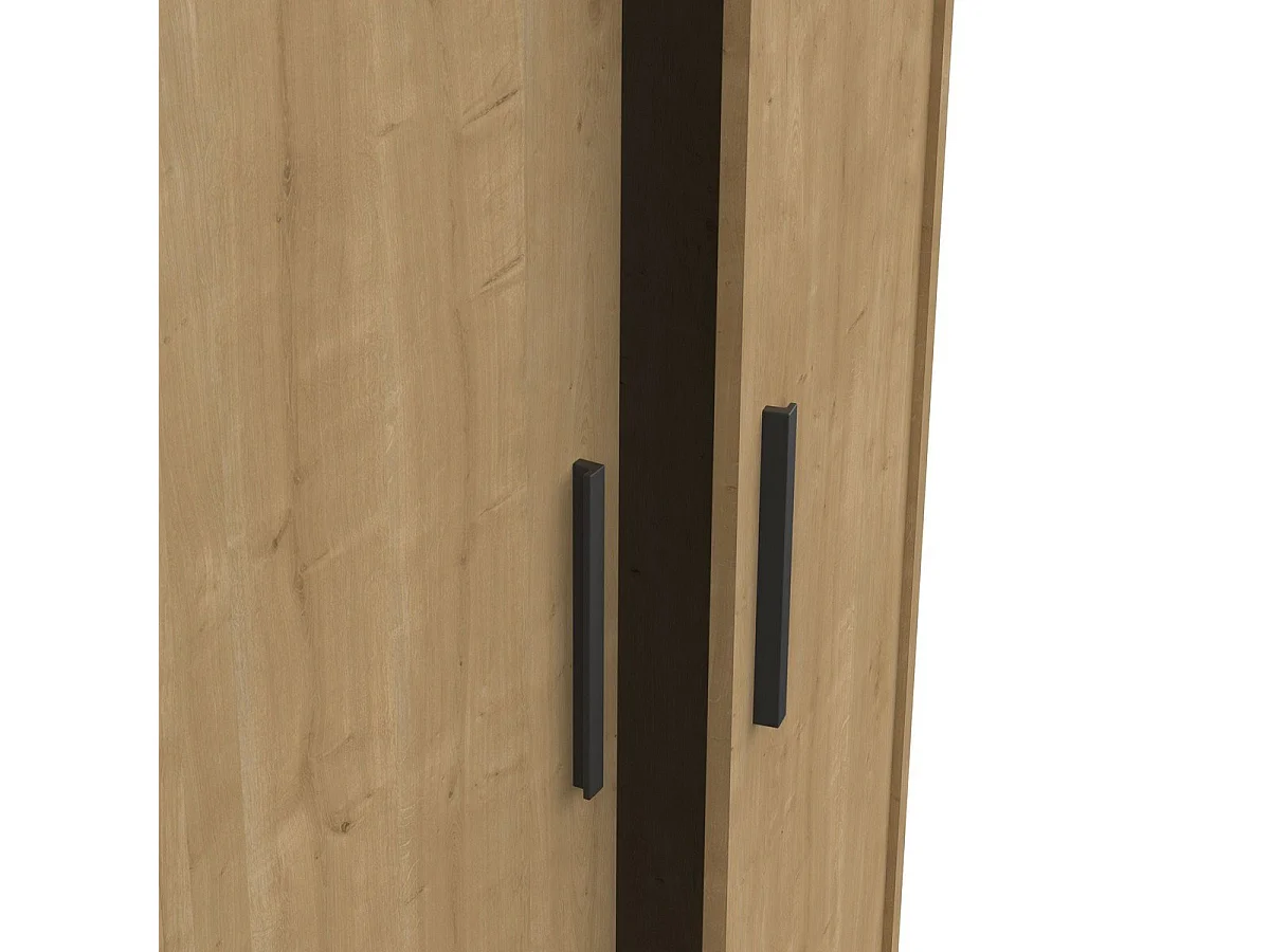 Armoire 2 portes et 1 tiroir décor chêne et noir mat H180 cm - CRAFT