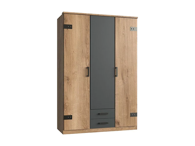 Armoire 3 portes décor chêne et 2 tiroirs - L135 cm