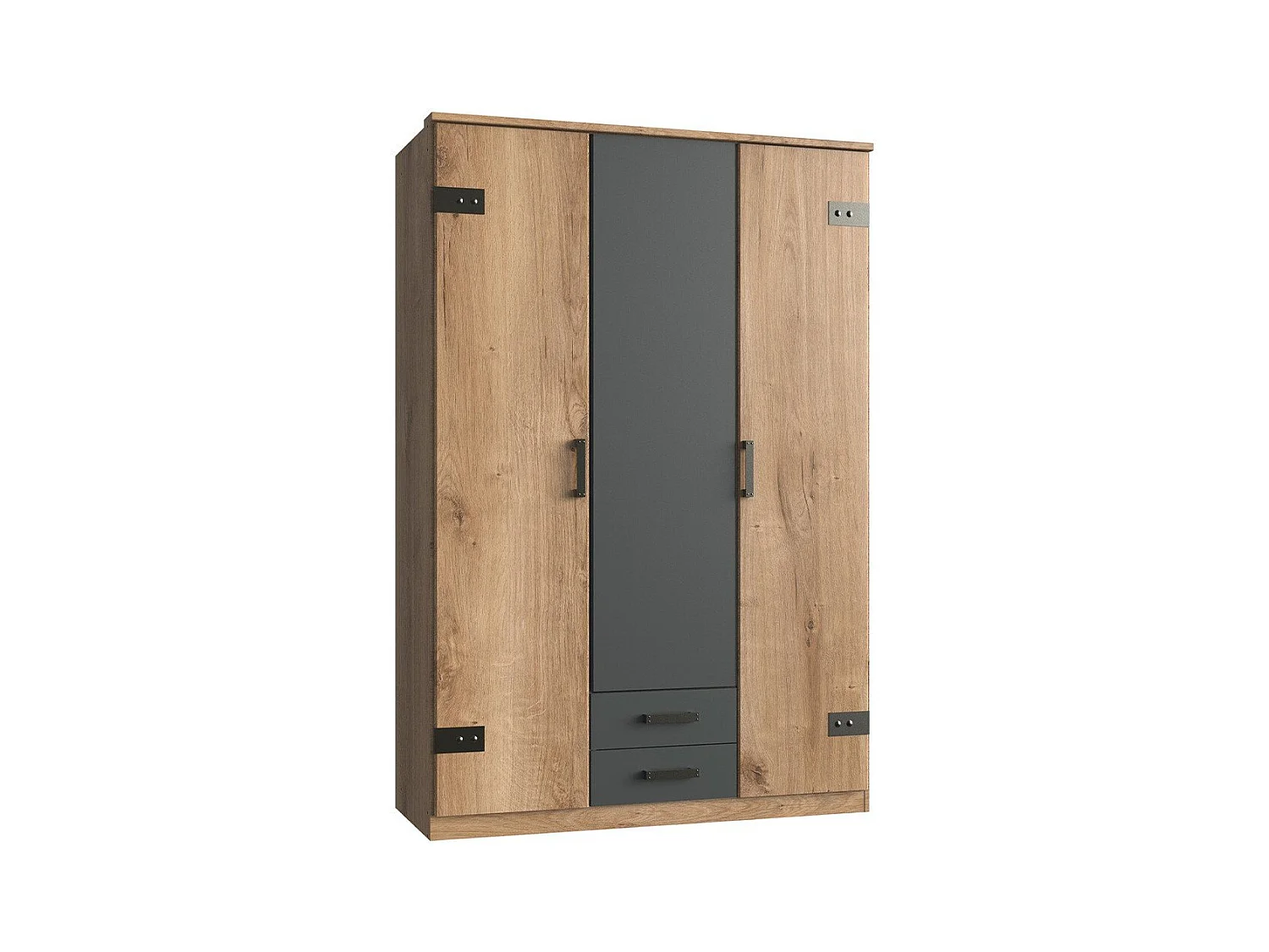 Armoire 3 portes décor chêne et 2 tiroirs - L135 cm