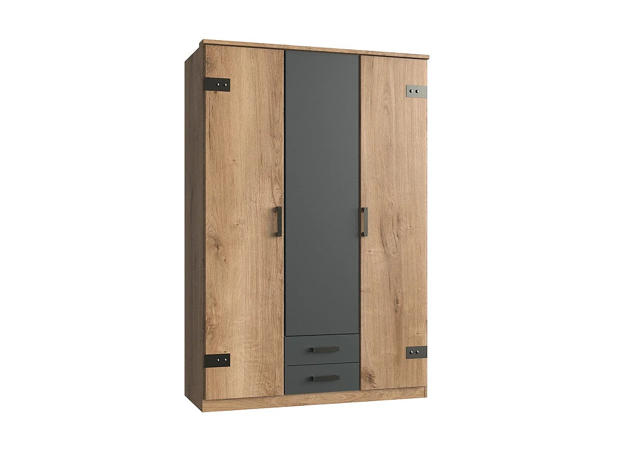 Armoire 3 portes décor chêne et 2 tiroirs - L135 cm