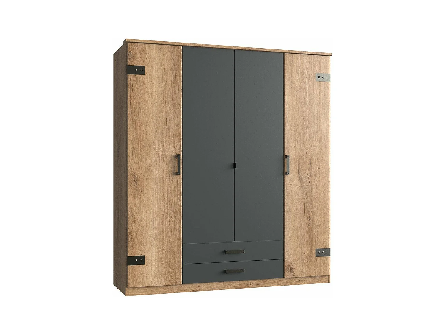 Armoire 4 portes décor chêne et graphite - L180 cm