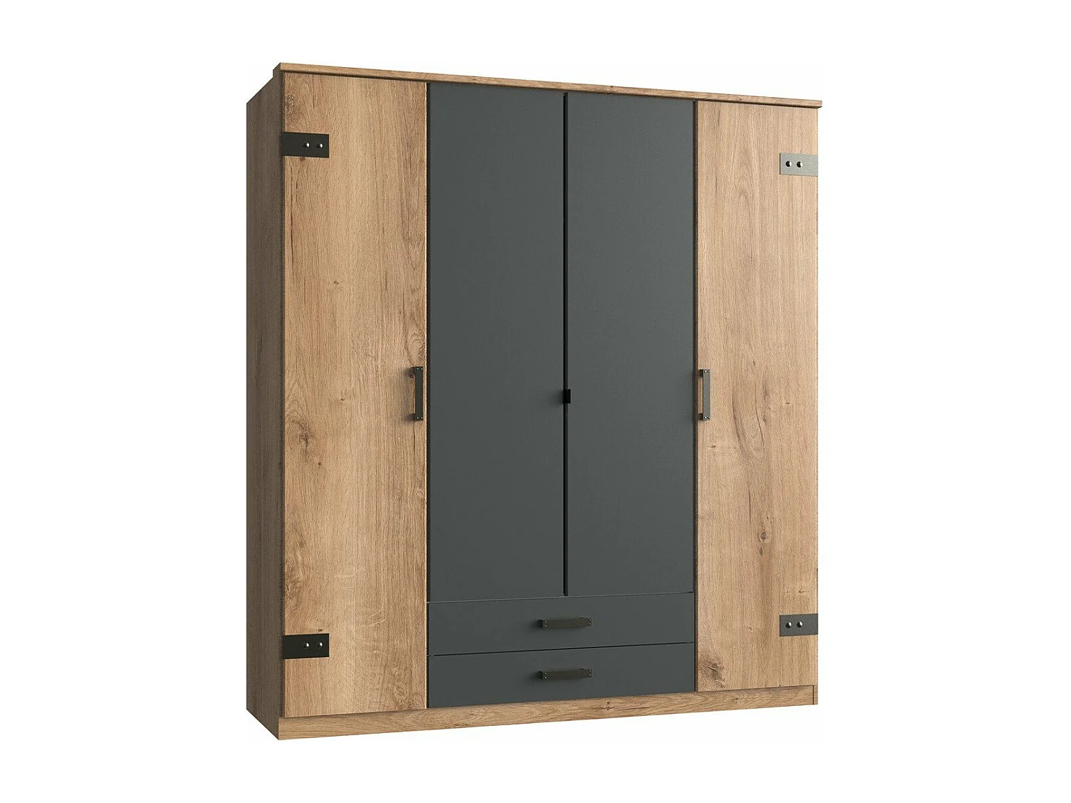 Armoire 4 portes décor chêne et graphite - L180 cm