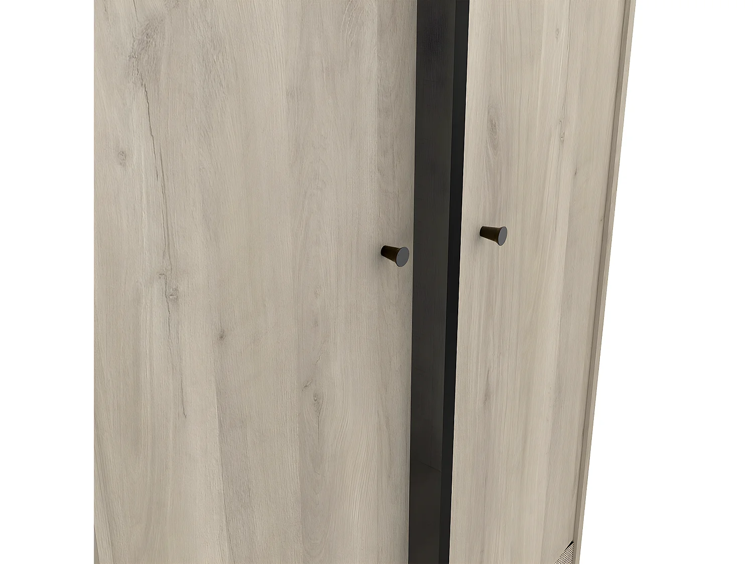 Kledingkast 2 deuren en 1 lade, eiken kronberg decor, rotan en mat zwart Saïgon - H181,1 cm