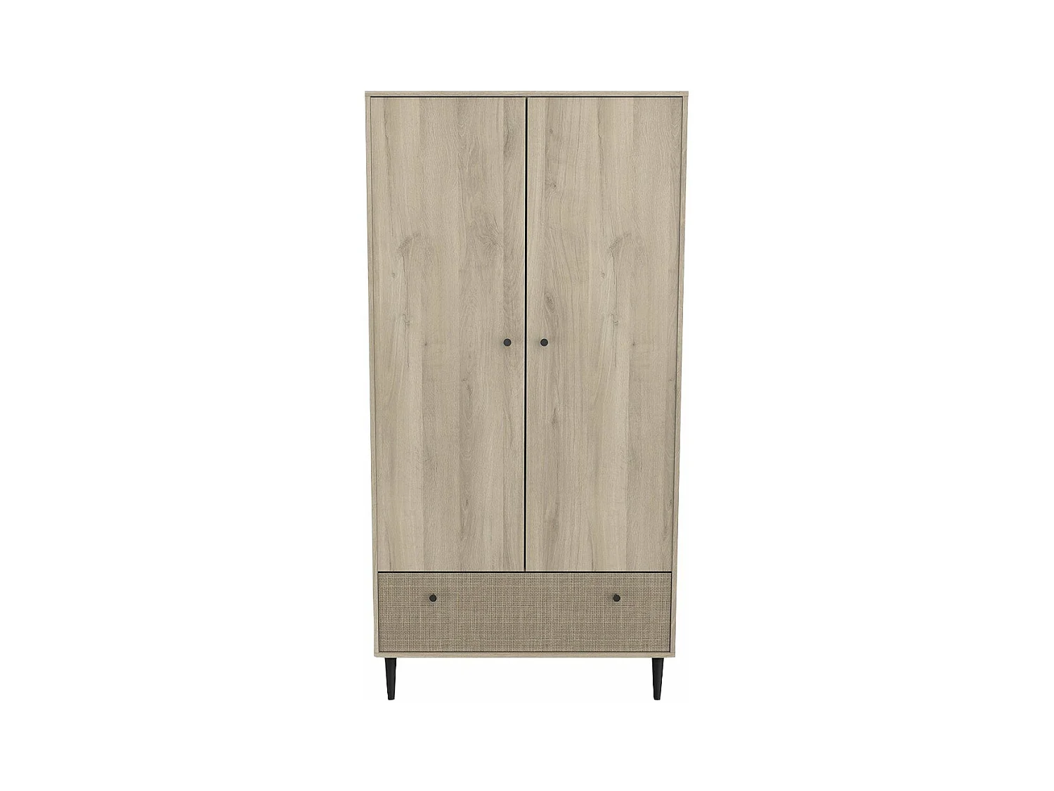 Armoire 2 portes et 1 tiroir décor chêne kronberg, impression rotin et noir mat Saïgon - H181,1 cm