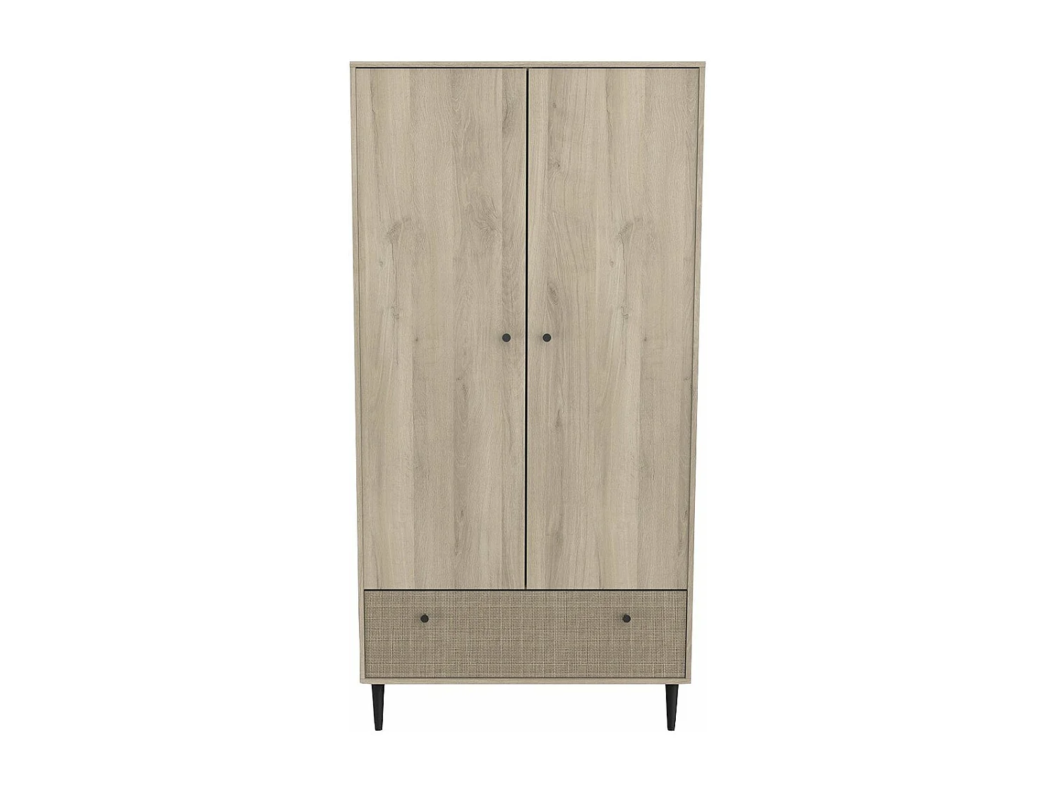 Armoire 2 portes et 1 tiroir décor chêne kronberg, impression rotin et noir mat Saïgon - H181,1 cm