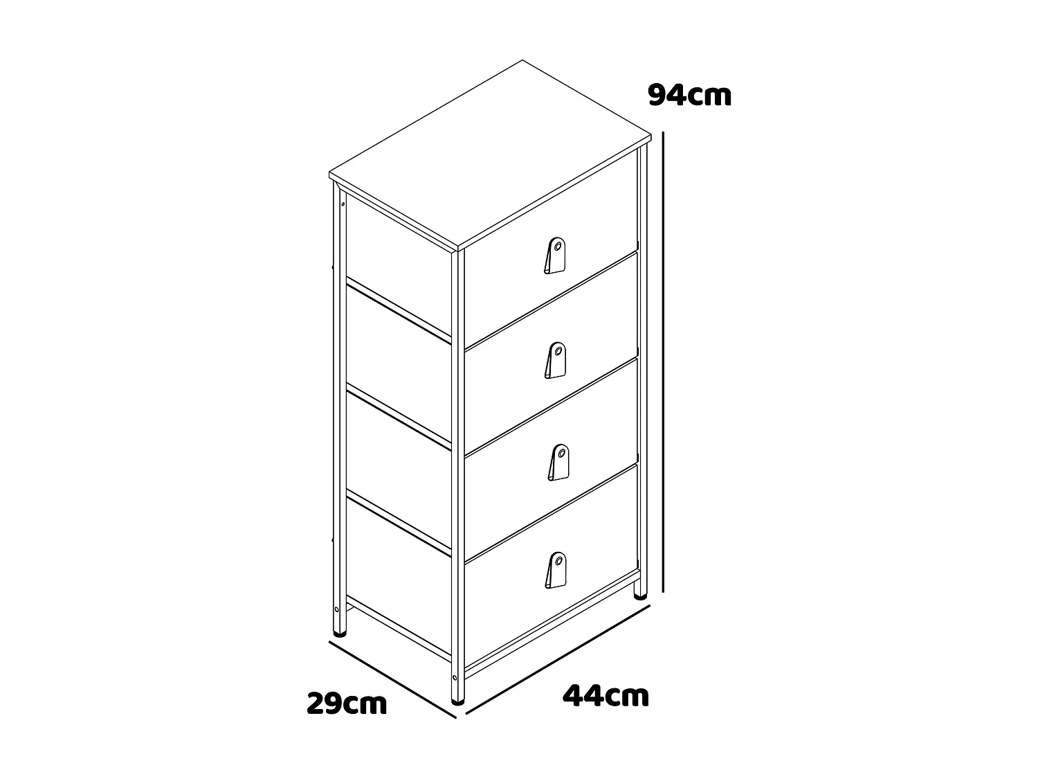 Apollonia - Cassettiera 4 cassetti in tessuto, frontale e ripiano superiore in legno melaminico laminato