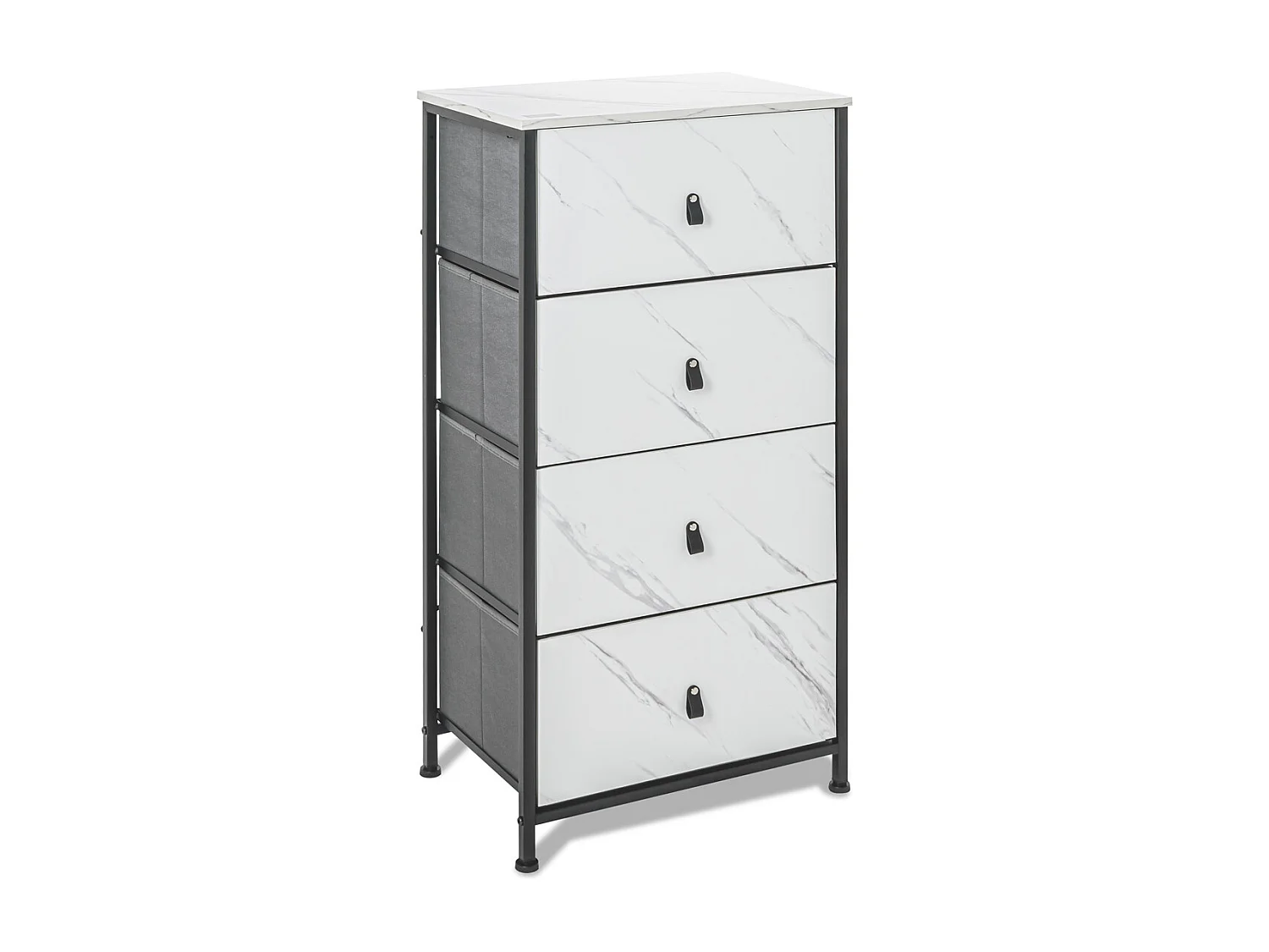 Apollonia - Cassettiera 4 cassetti in tessuto, frontale e ripiano superiore in legno melaminico laminato