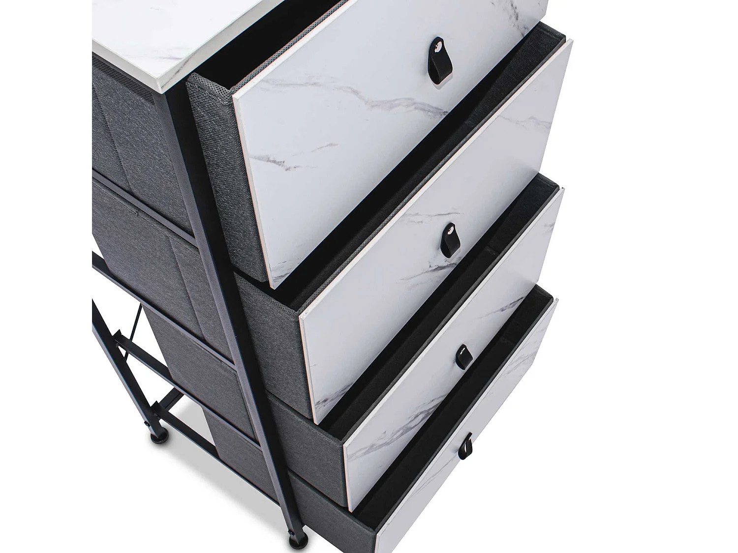 Apollonia - Cassettiera 4 cassetti in tessuto, frontale e ripiano superiore in legno melaminico laminato