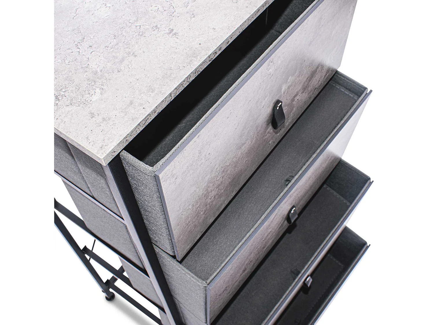 Apollonia - Cajonera 4 cajones de tela, frontal y encimera superior de madera melamínica laminada