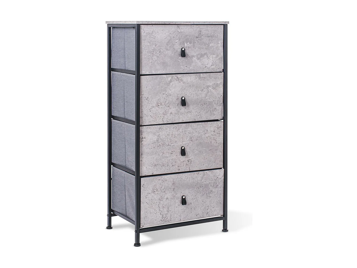 Apollonia - Cajonera 4 cajones de tela, frontal y encimera superior de madera melamínica laminada