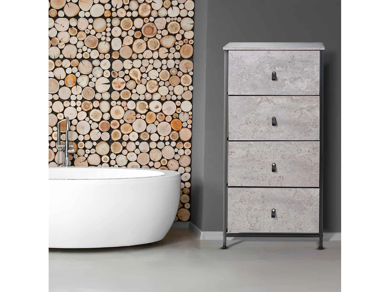 Apollonia - Cajonera 4 cajones de tela, frontal y encimera superior de madera melamínica laminada