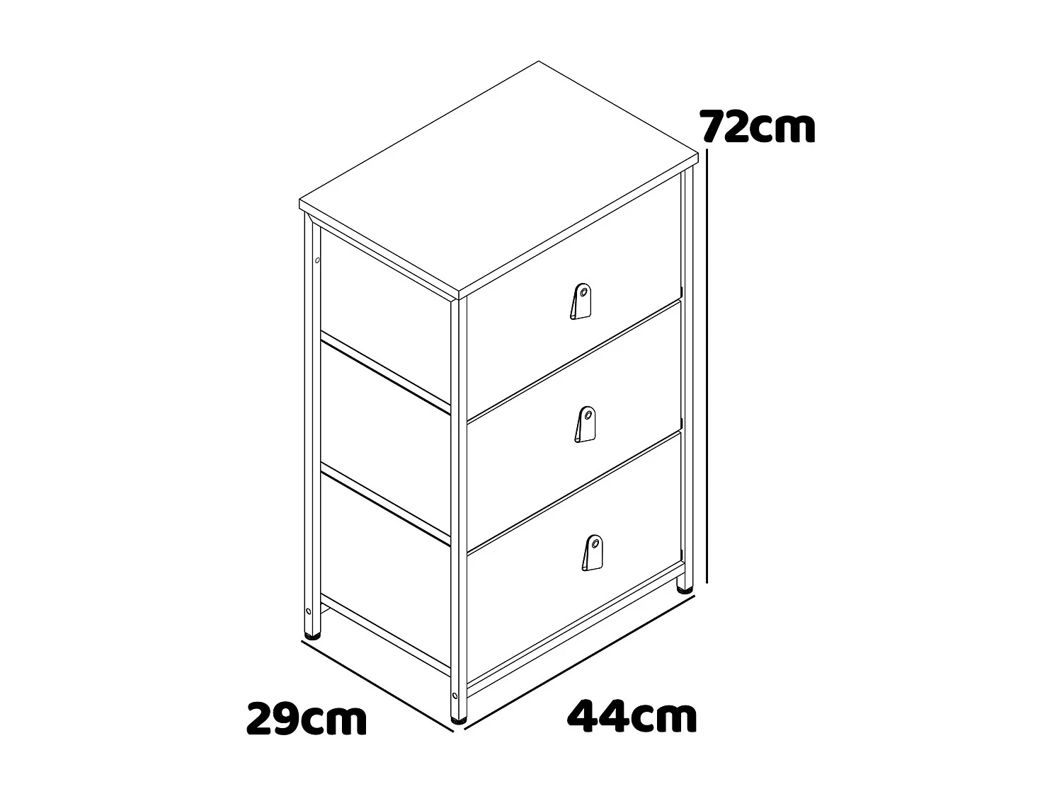 Fedra - Cajonera 3 cajones de tela, frontal y encimera superior de madera melamínica laminada