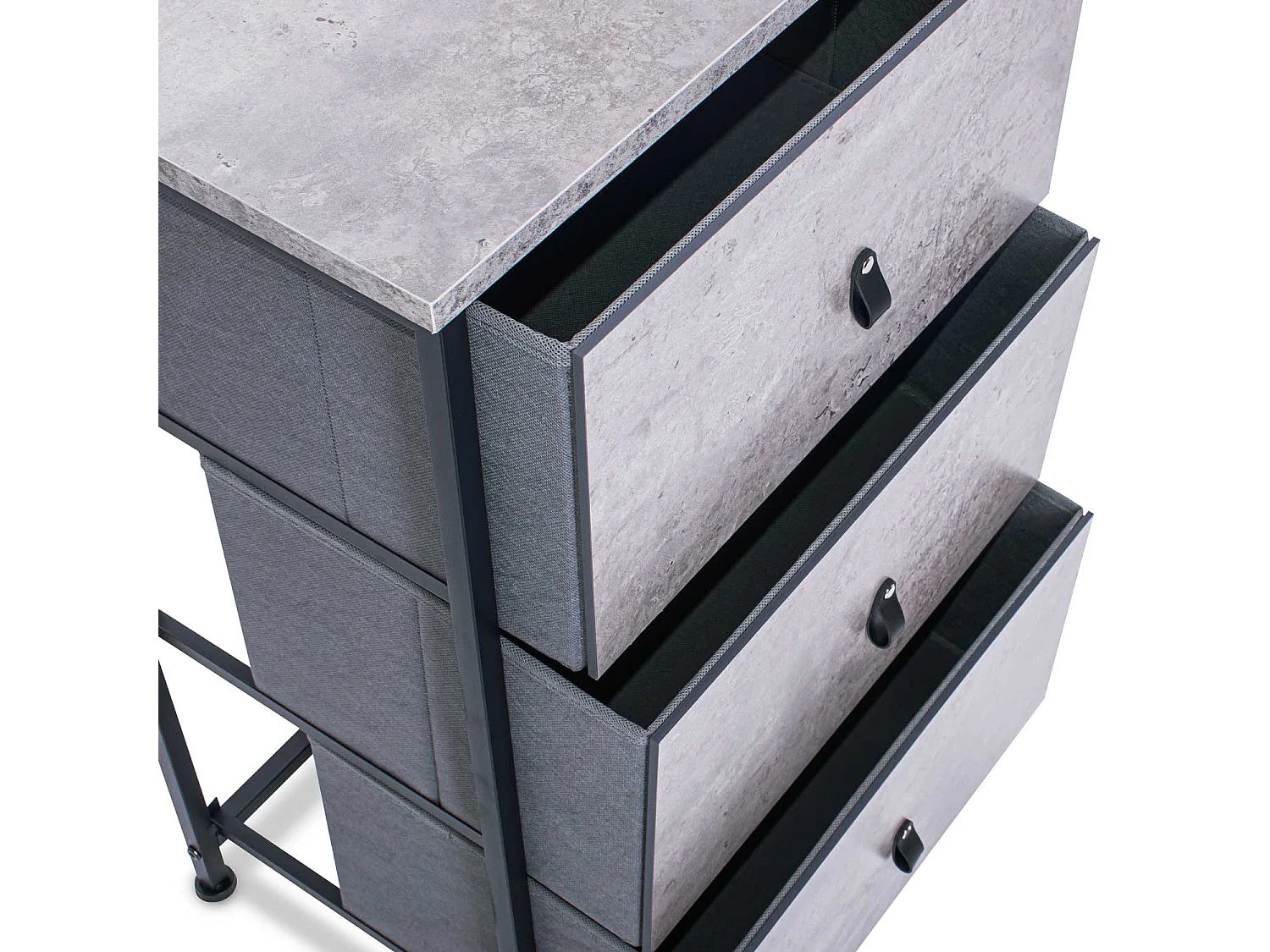 Fedra - Cajonera 3 cajones de tela, frontal y encimera superior de madera melamínica laminada