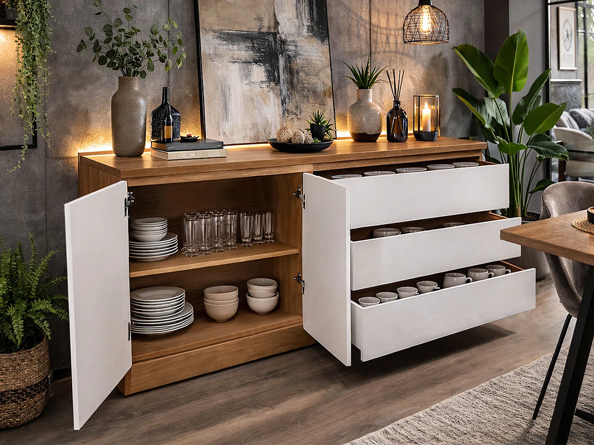 Aparador Nexum (Carvalho Claro, Branco)