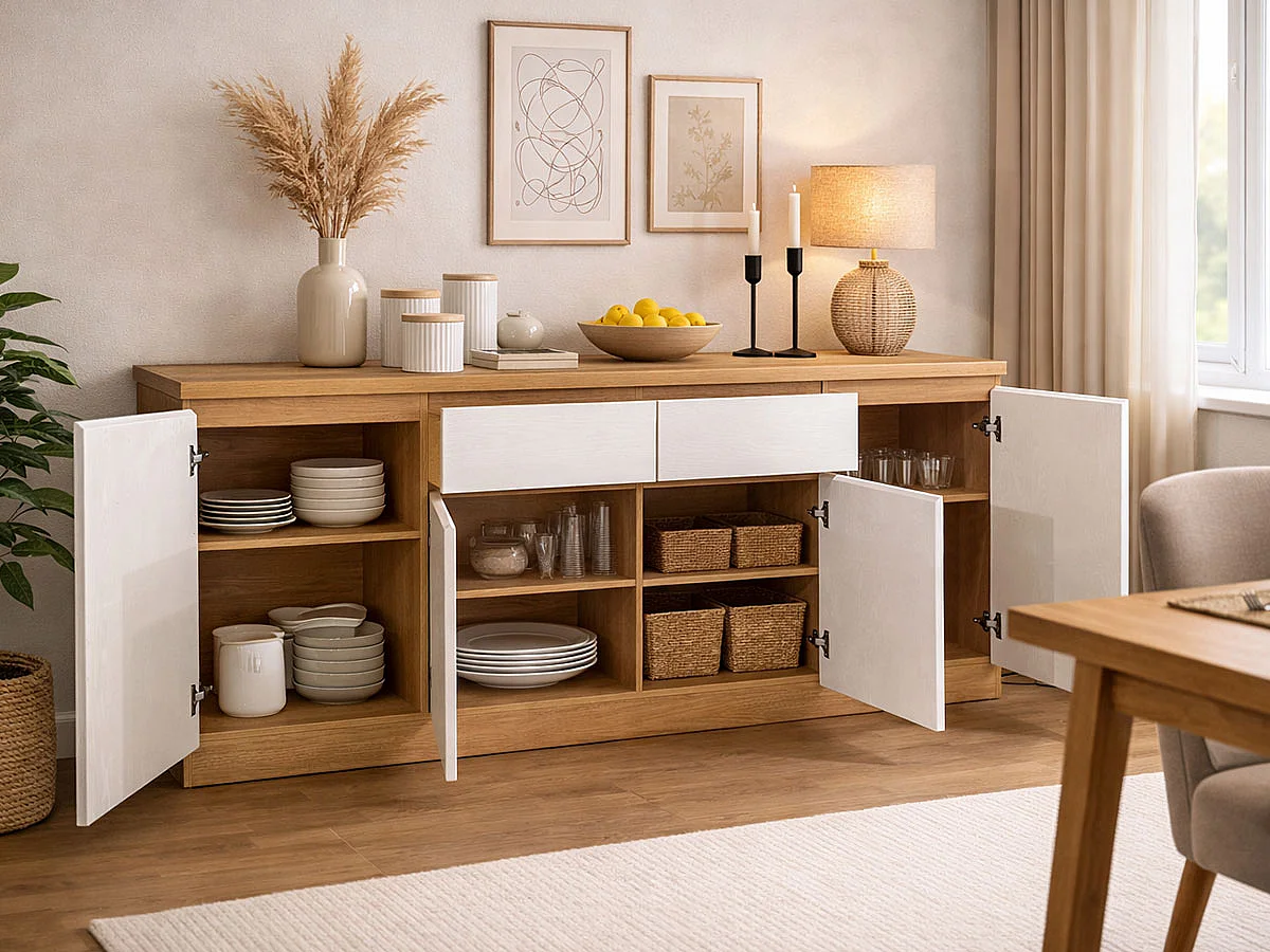 Aparador Zurich (Carvalho Claro, Branco)