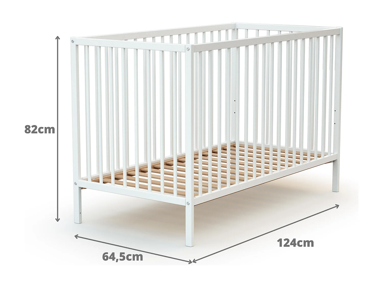 Lettino bambini legno - Bianco - 60 x 120 - 124 x 64,50 x 82 cm