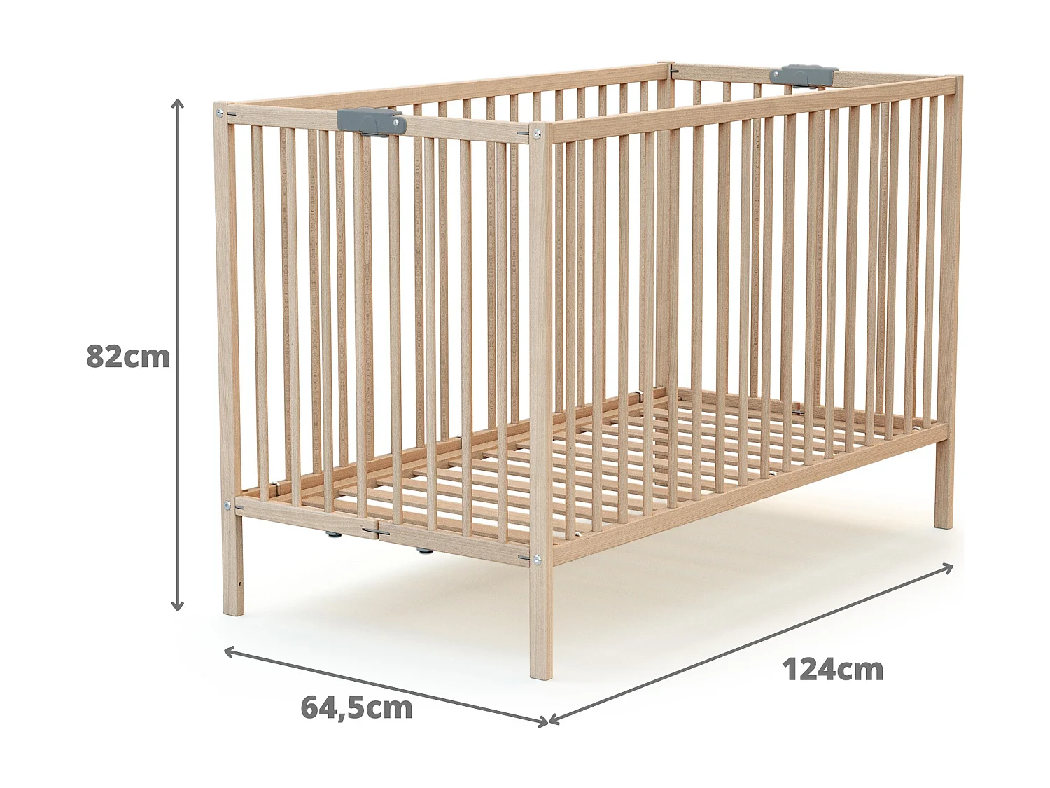 Lettino bambini pieghevole con materasso legno FLEX - Faggio natural - 60 x 120 - 124 x 64.50 x 82 cm
