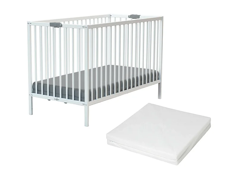 Klappbares Babybett 60x120 mit Matratze Holz Weiß FLEX