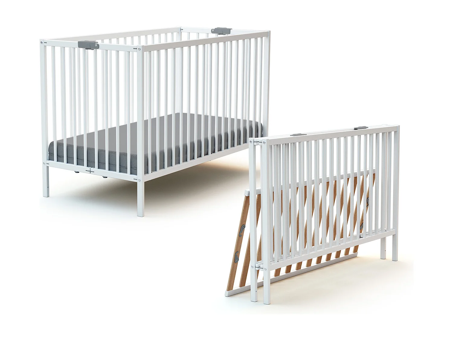 Cuna bebé plegable con colchón madera - Blanco - 60 x 120 - 124 x 64.50 x 82 cm FLEX