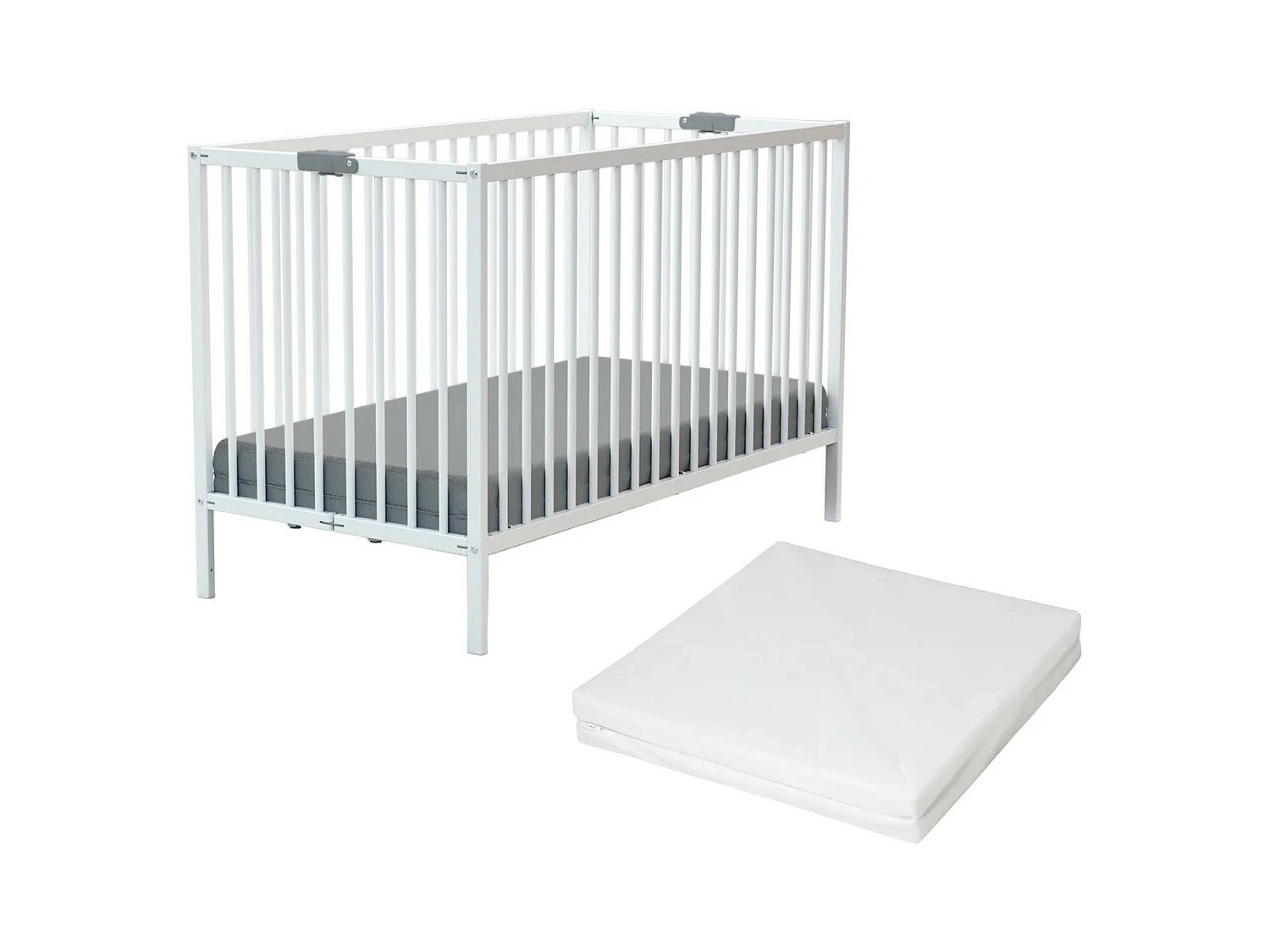Lit bébé pliant 60 x 120 en bois Blanc avec matelas FLEX